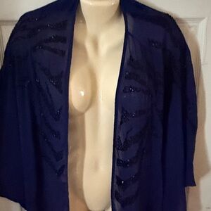 Elegant Navy Blue Sheer sequined jacket